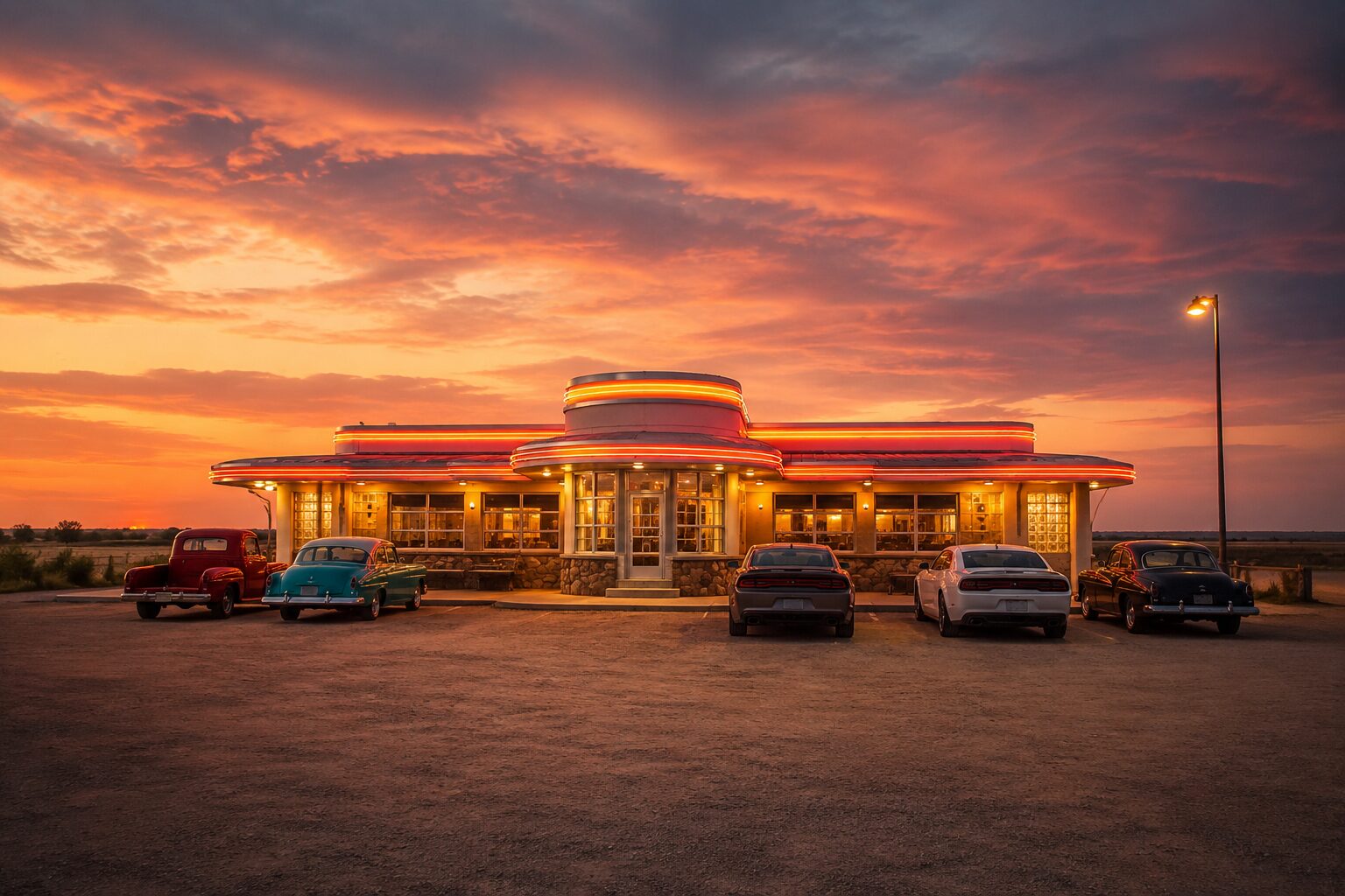 AI placeholder showing a classic Route 66-style roadhouse